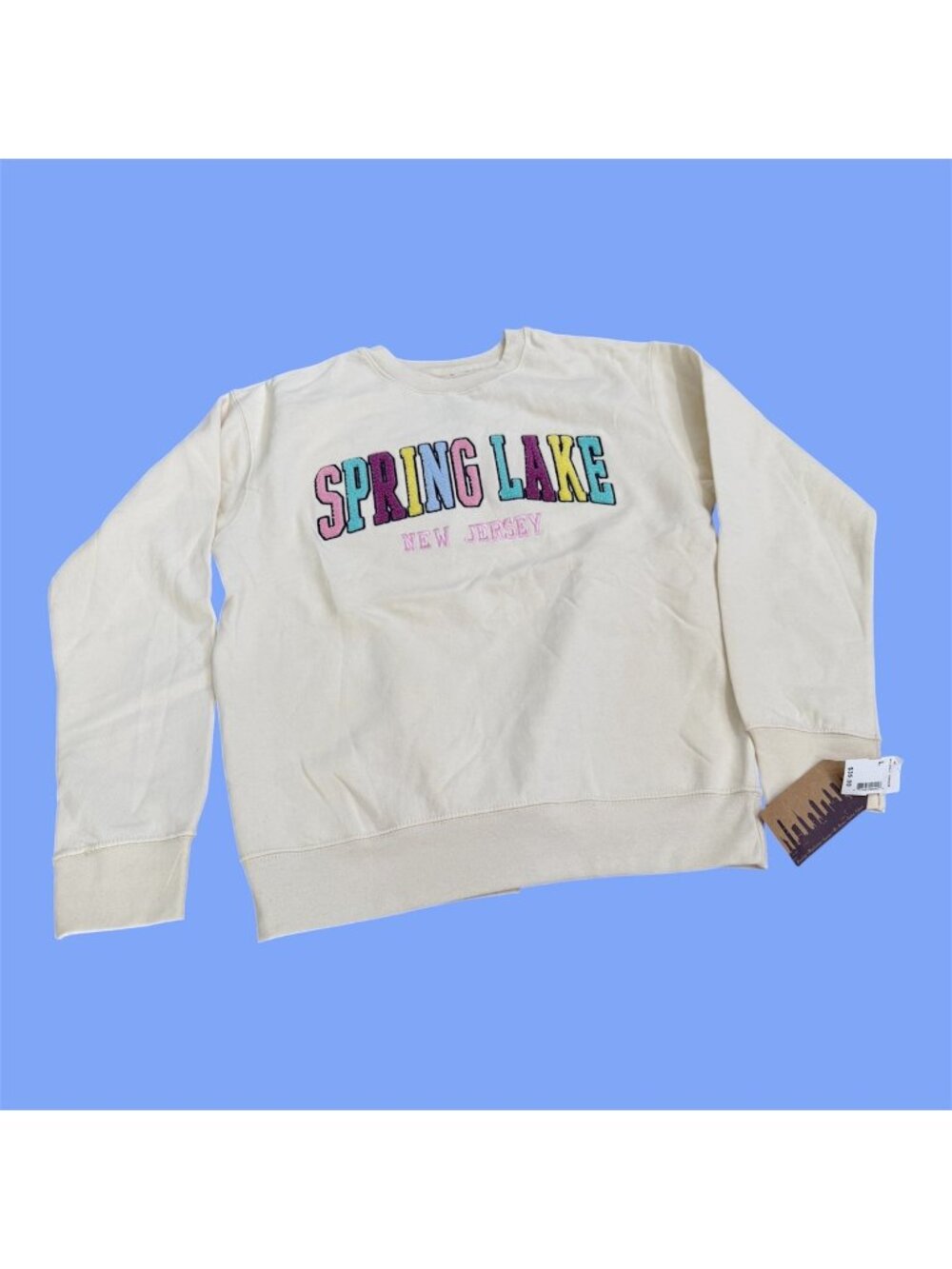 New York Popular Cream Large Graphic Crew Neck Fleece Sweatshirt Spring Lake NJ